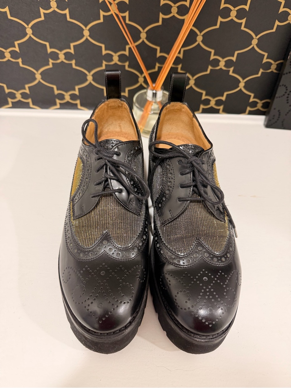 Platform Brogue Lace-Up Shoes in Black - Picture 2 of 4